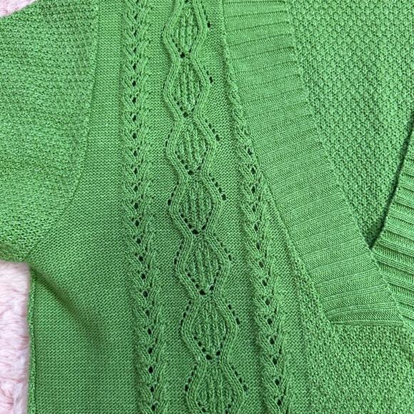 Y2k spunky green chunky cable knit vneck sweater - Picture 6 of 7